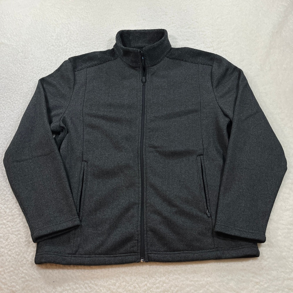 PGA Tour Jacket Mens Medium Gray Full Zip Fleece Lined Mock Neck Textured Golf